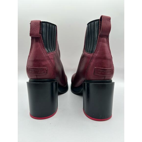 Sorel Rich Wine Margo Chelsea Block Heeled Platform Boots Leather Women's Sz 9 - Picture 5 of 12